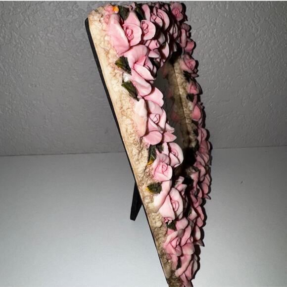 Hand Painted Pink Rose Resin Picture Frame | Shabby Cottage Floral Vintage Decor - Picture 4 of 9